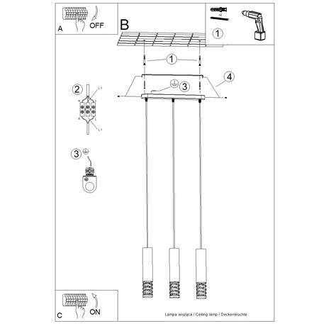 Lampa wisząca LAMI 3L biały + 3X Żarówka LED GU-10 3000K Ciepła 7W 510lm