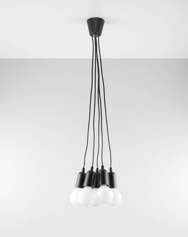Lampa wisząca DIEGO 5 czarna + 5x Żarówka LED E27 4000K Zimna 7,5W 650lm