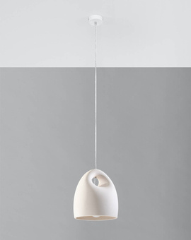 Lampa wisząca ceramiczna BUKANO biała + 1x Żarówka LED E27 4000K Zimna 7,5W 650lm
