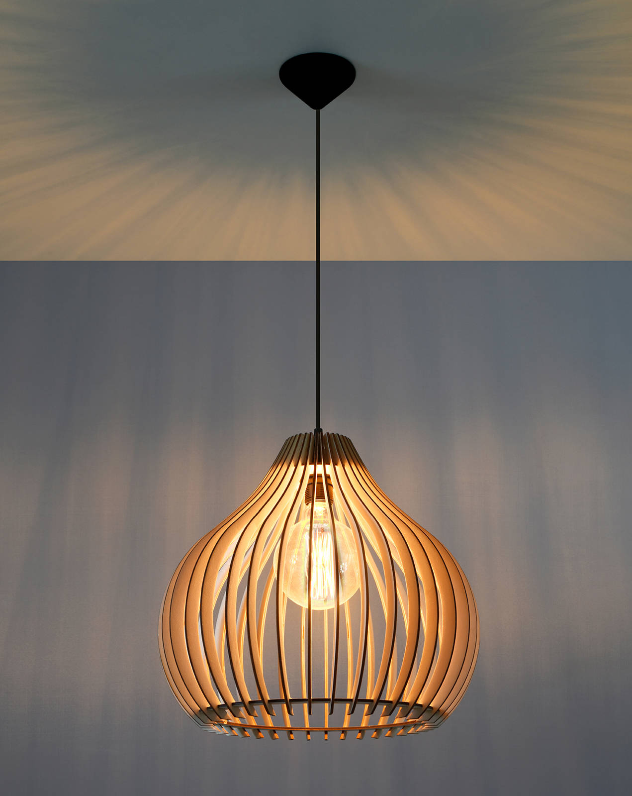Lampa wisząca APRILLA naturalne drewno + 1x Żarówka LED E27 4000K Zimna 7,5W 650lm