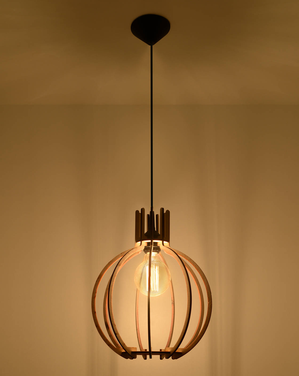 Lampa wisząca ARANCIA naturalne drewno + 1x Żarówka LED E27 4000K Zimna 7,5W 650lm