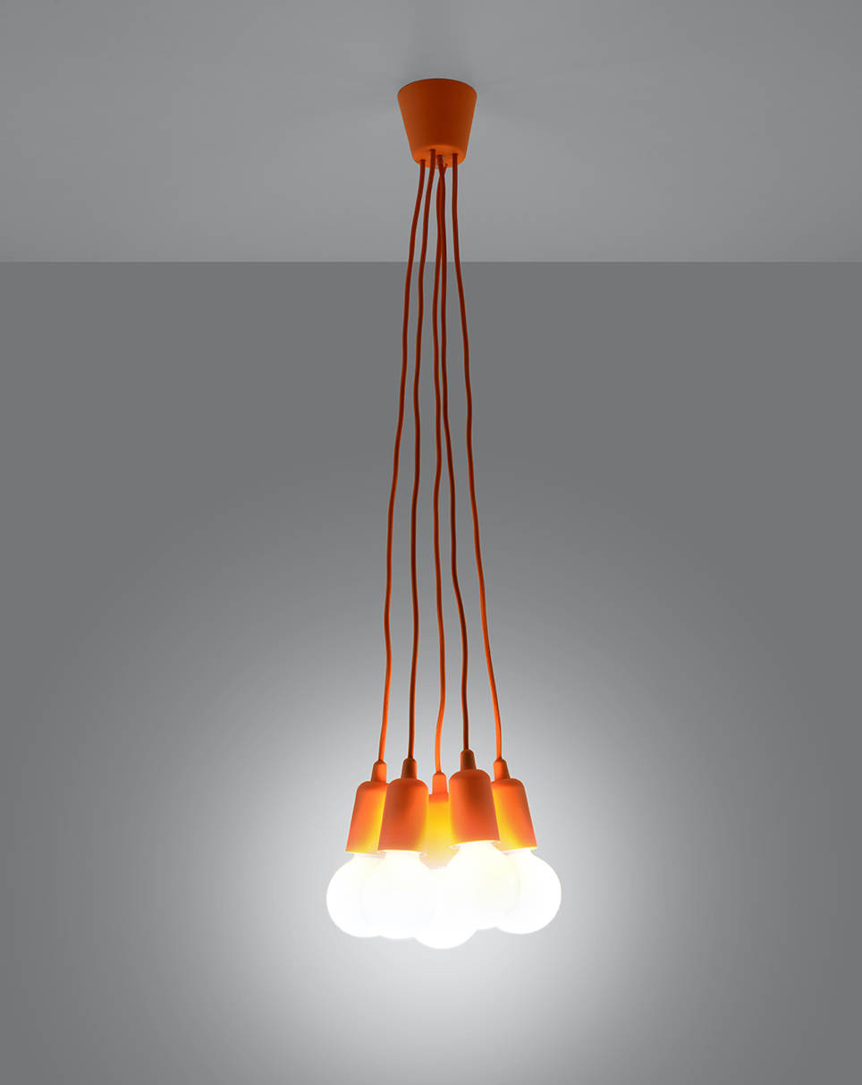 Lampa wisząca DIEGO 5 pomarańczowa + 5x Żarówka LED E27 3000K Ciepła 7,5W 620lm