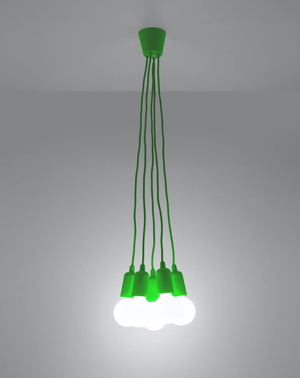 Lampa wisząca DIEGO 5 zielona + 5x Żarówka LED E27 4000K Zimna 7,5W 650lm