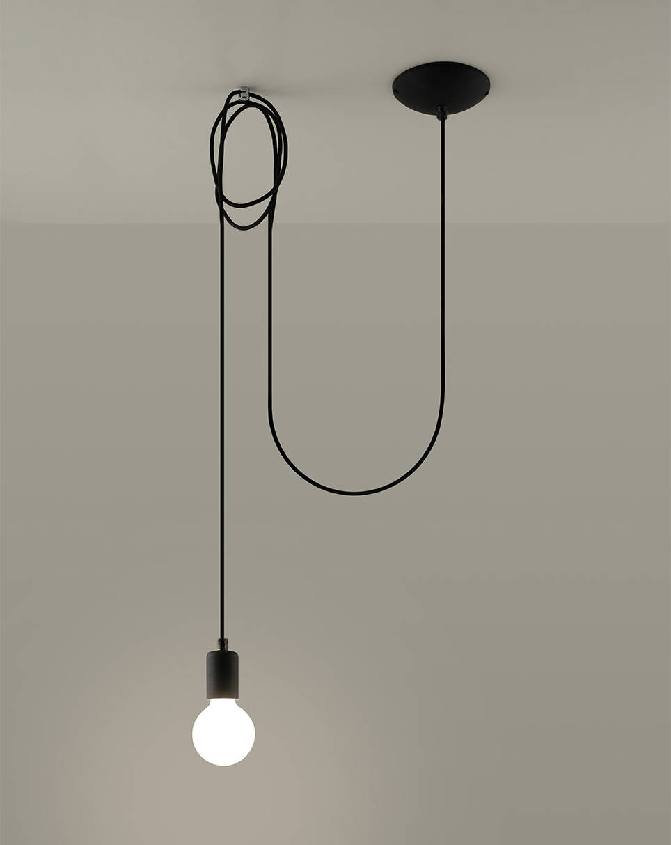 Lampa wisząca EDISON 1 LONG czarny + 1x Żarówka LED E27 3000K Ciepła 7,5W 620lm