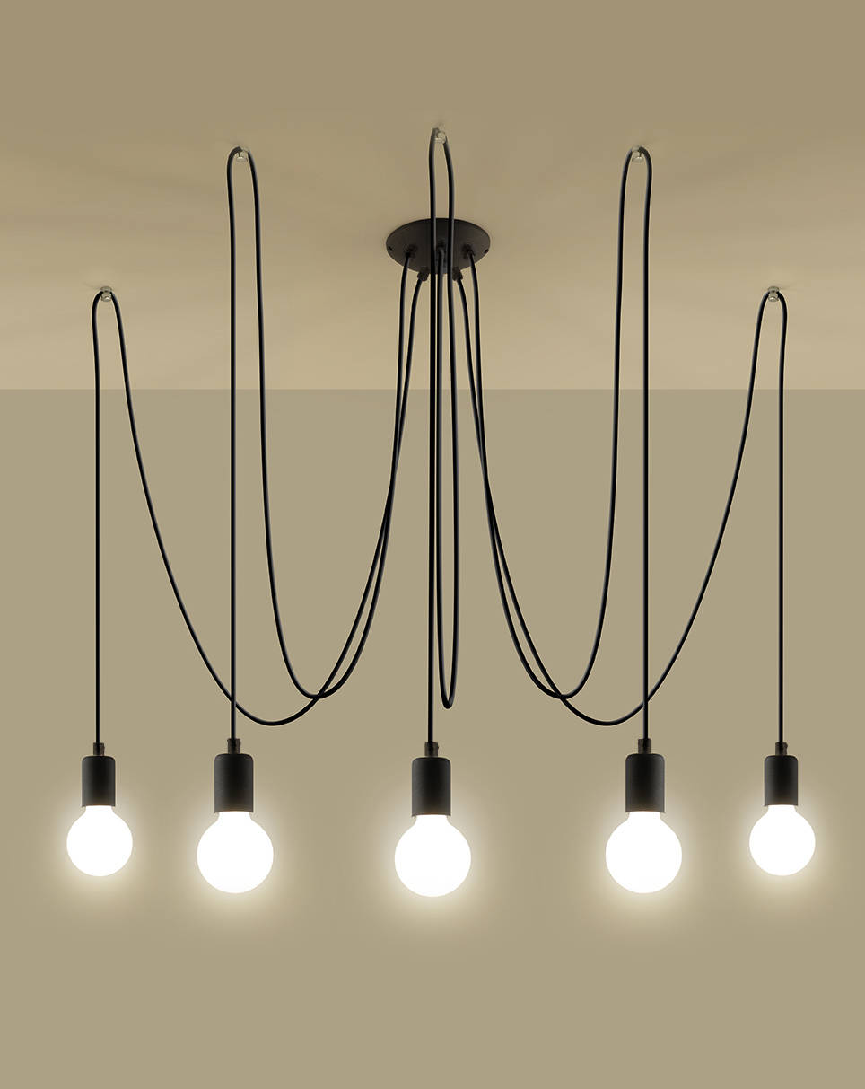 Lampa wisząca EDISON 5 czarny + 5x Żarówka LED E27 3000K Ciepła 7,5W 620lm