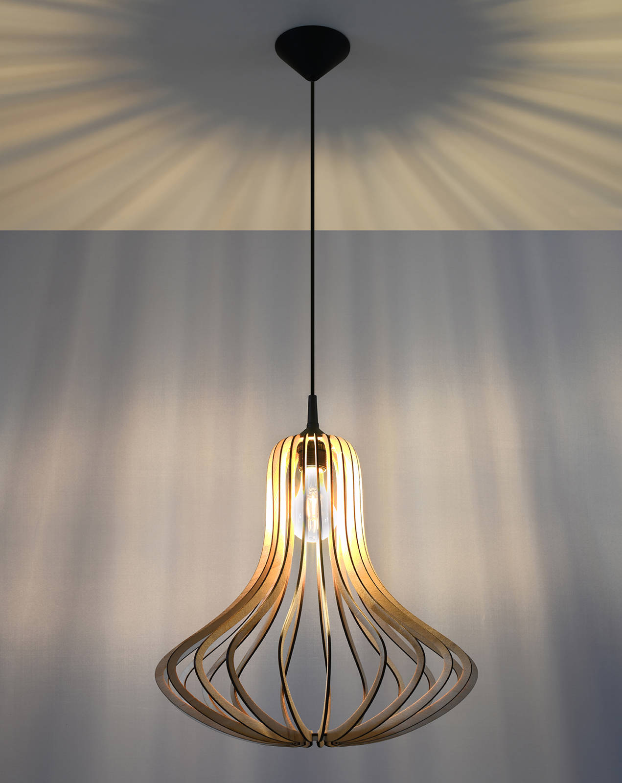 Lampa wisząca ELZA naturalne drewno + 1x Żarówka LED E27 3000K Ciepła 7,5W 620lm