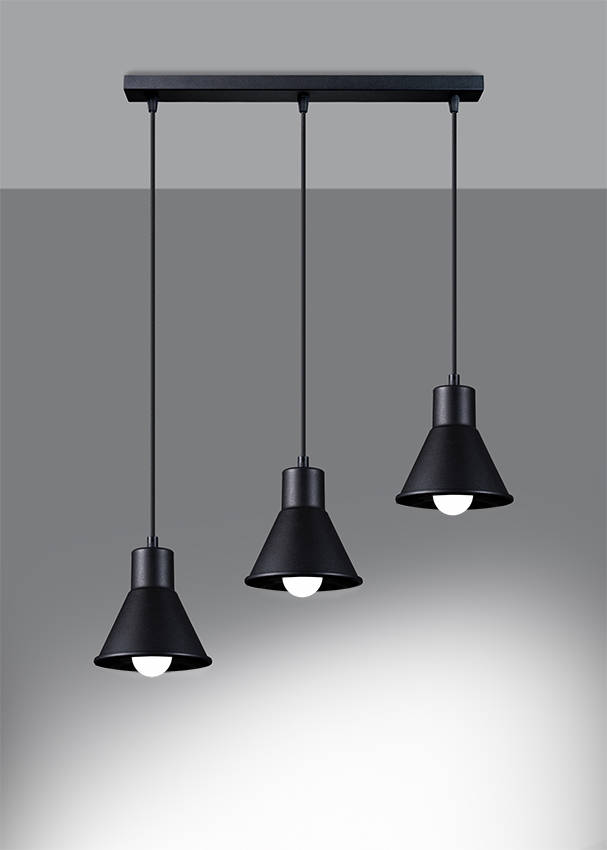 Lampa wisząca TALEJA 3 czarna [E27] + 3x Żarówka LED E27 4000K Zimna 7,5W 650lm