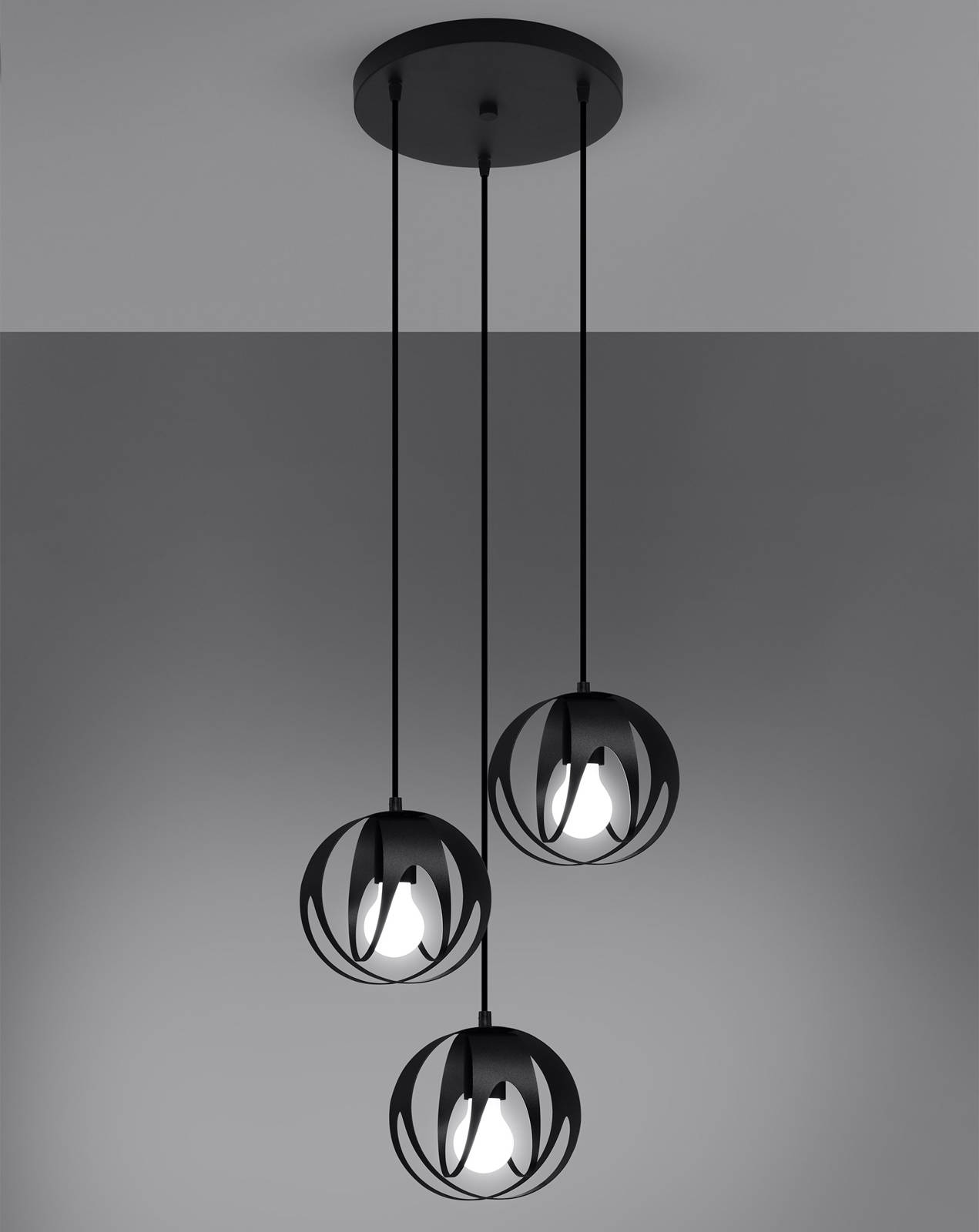 Lampa wisząca TULOS 3P czarna + 3x Żarówka LED E27 4000K Zimna 7,5W 650lm