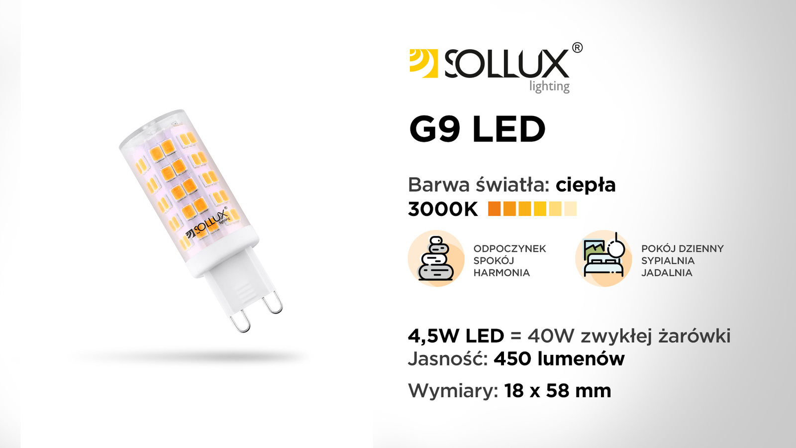 Żarówka LED G9 3000K Ciepła 4,5W 450lm