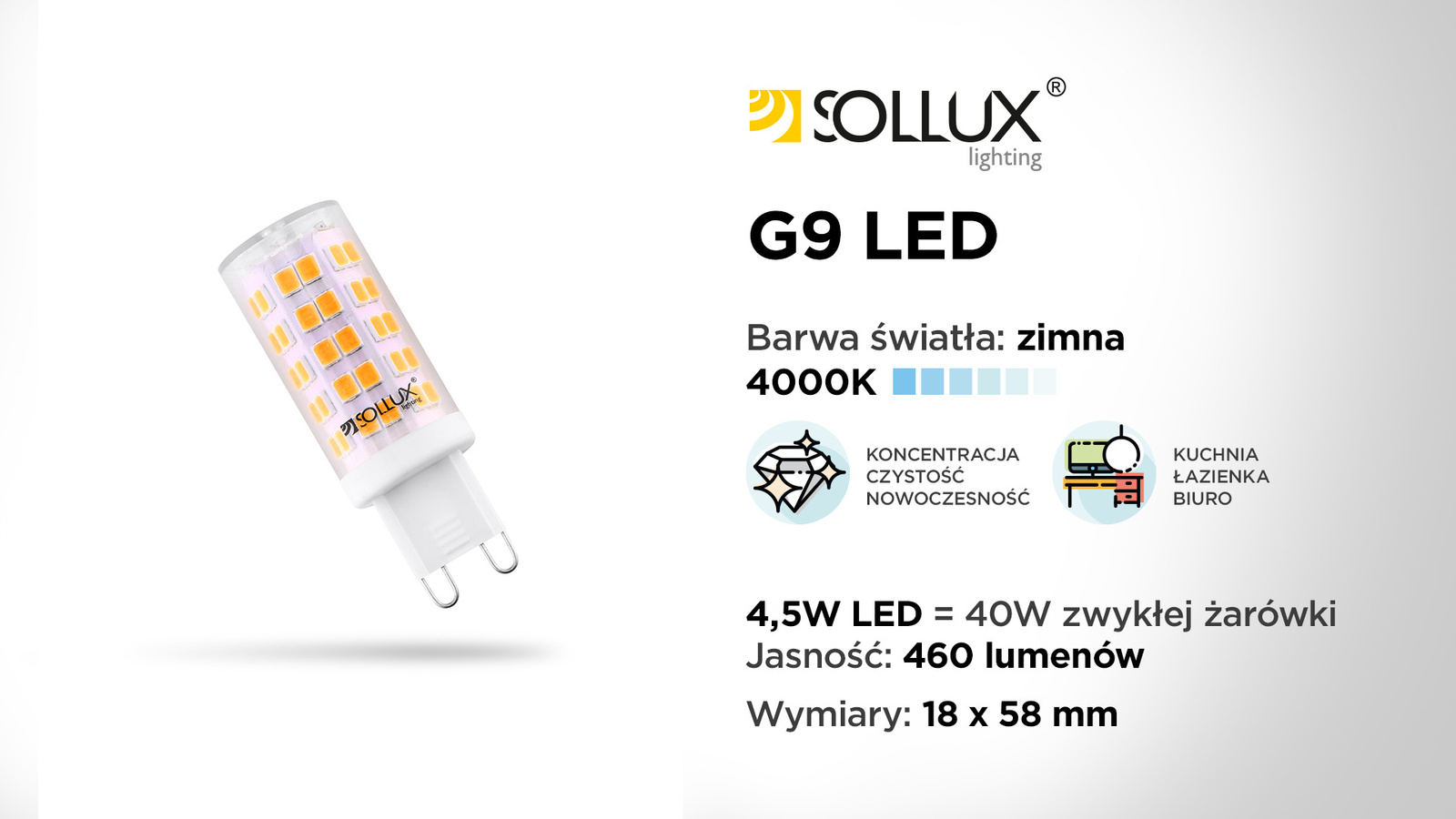 Żarówka LED G9 4000K Zimna 4,5W 460lm