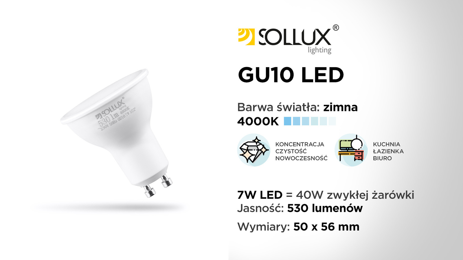 Żarówka LED GU-10 4000K Zimna 7W 530lm