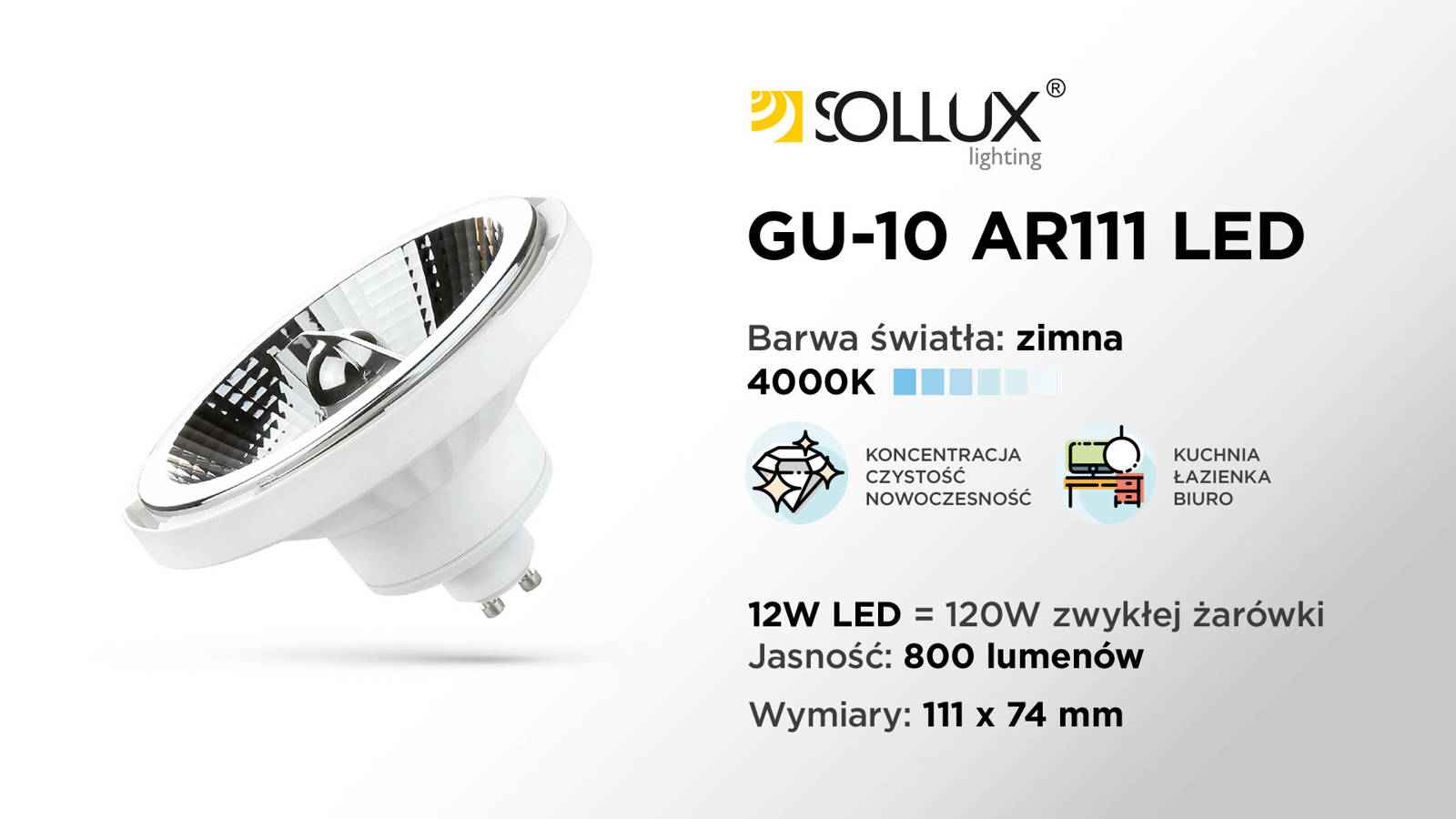 Żarówka LED GU10  AR111 4000K ZIMNA 10W 850lm