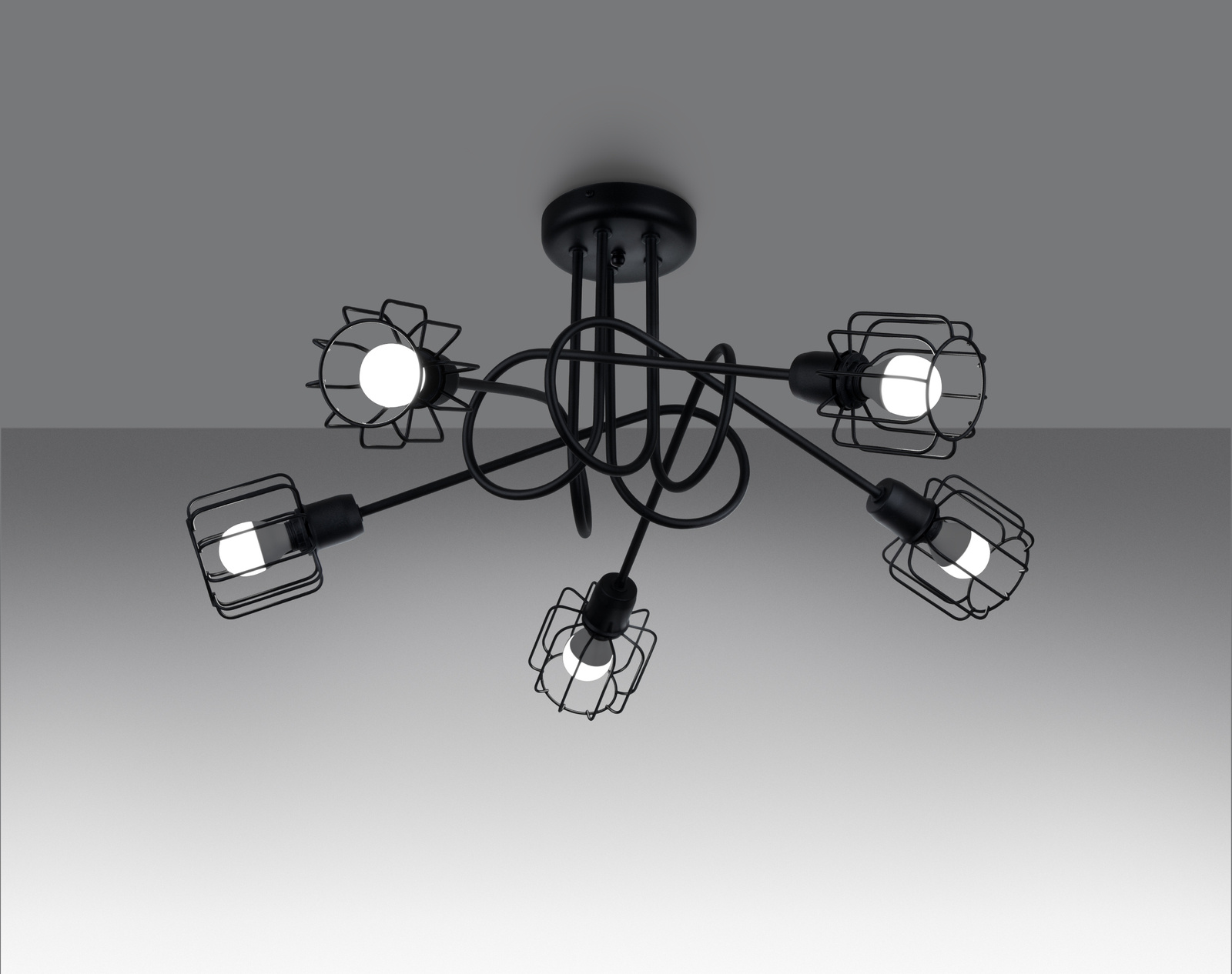 Żyrandol BELUCI 5S czarny + 5x Żarówka LED E14 3000K Ciepła 7,5W 620lm