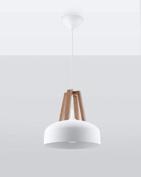 Lampa wisząca CASCO biała/naturalne drewno + 1x Żarówka LED E27 3000K Ciepła 7,5W 620lm