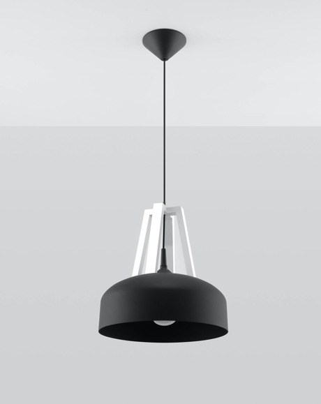 Lampa wisząca CASCO czarna/białe drewno + 1x Żarówka LED E27 3000K Ciepła 7,5W 620lm