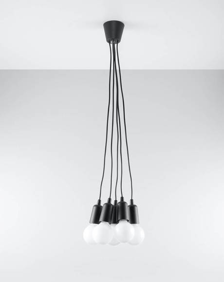 Lampa wisząca DIEGO 5 czarna + 5x Żarówka LED E27 3000K Ciepła 7,5W 620lm