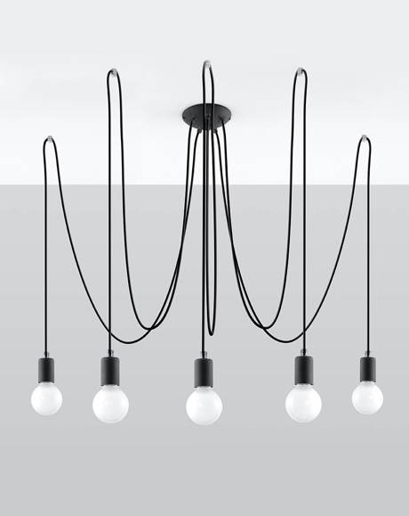 Lampa wisząca EDISON 5 czarny + 5x Żarówka LED E27 3000K Ciepła 7,5W 620lm