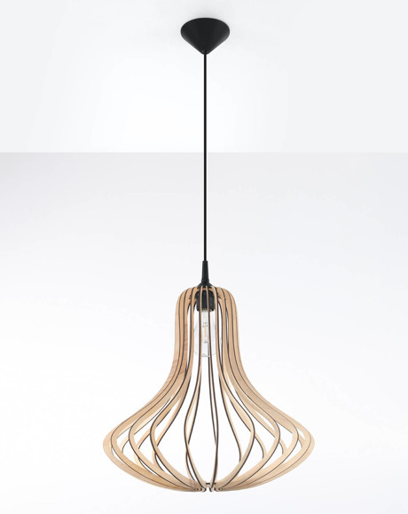 Lampa wisząca ELZA naturalne drewno + 1x Żarówka LED E27 3000K Ciepła 7,5W 620lm