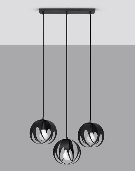 Lampa wisząca TULOS 3L czarna + 3x Żarówka LED E27 4000K Zimna 7,5W 650lm